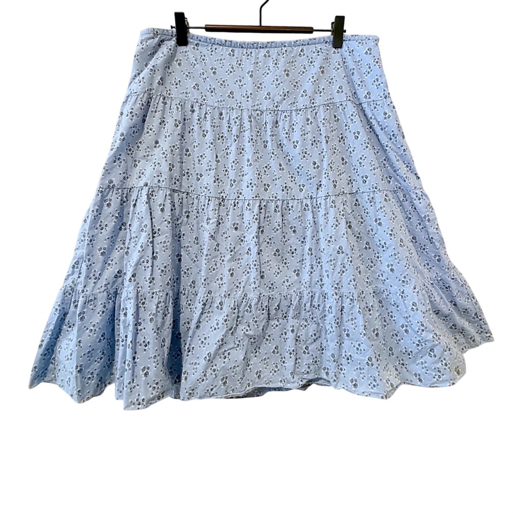 American Eagle Outfitters Blue Floral Tiered Cotton Midi Skirt 12
